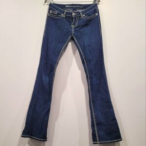 Blue Asphalt white stitch dark blue low rise flare cotton denim jeans   Size 5